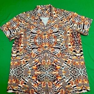 Fashion Nova Men Leopard Button Down Short Sleeve Shirt